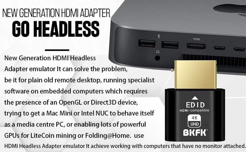 BKFK موصل HDMI وهمي 4K HDR، محاكي شاشة افتراضية EDID، محول عرض بدون رأس، موصل HDMI وهمي، يدعم حتى 4K@60Hz، 1080@120Hz - Image 5